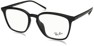 ray-ban rx7185f low bridge fit square prescription eyeglass frames, black/demo lens, 54 mm