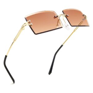 feisedy vintage rimless sunglasses rectangle frameless candy color glasses women men b2642