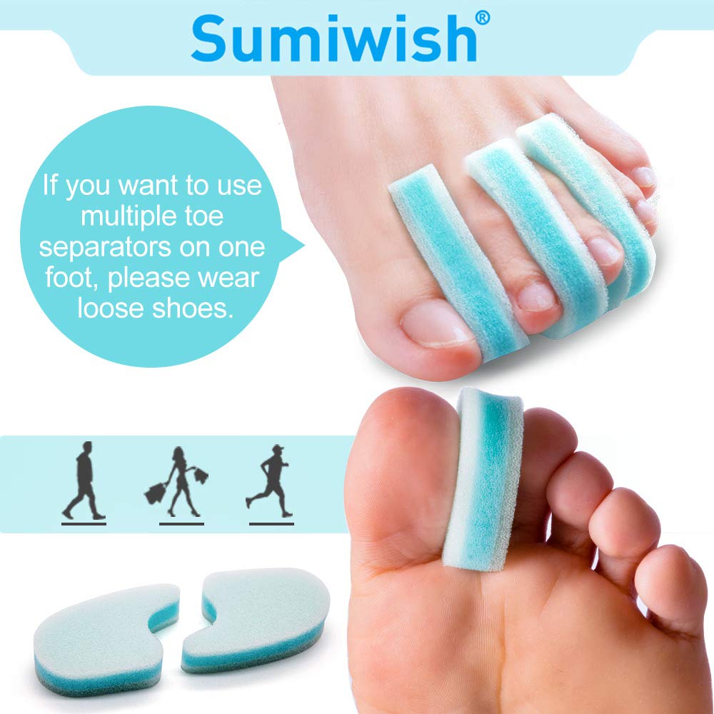 Sumiwish Foam Toe Separators, 10 Pack Breathable Toe Spacers, Reduce Friction and Relieve Corns Pain, Overlapping Toes Corrector - (Blue)