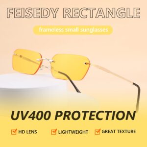 FEISEDY Rimless Sunglasses Y2K Sunglasses Retro Small Narrow Clear Eyewear Vintage Rectangle Sunglasses for Women Men B2643