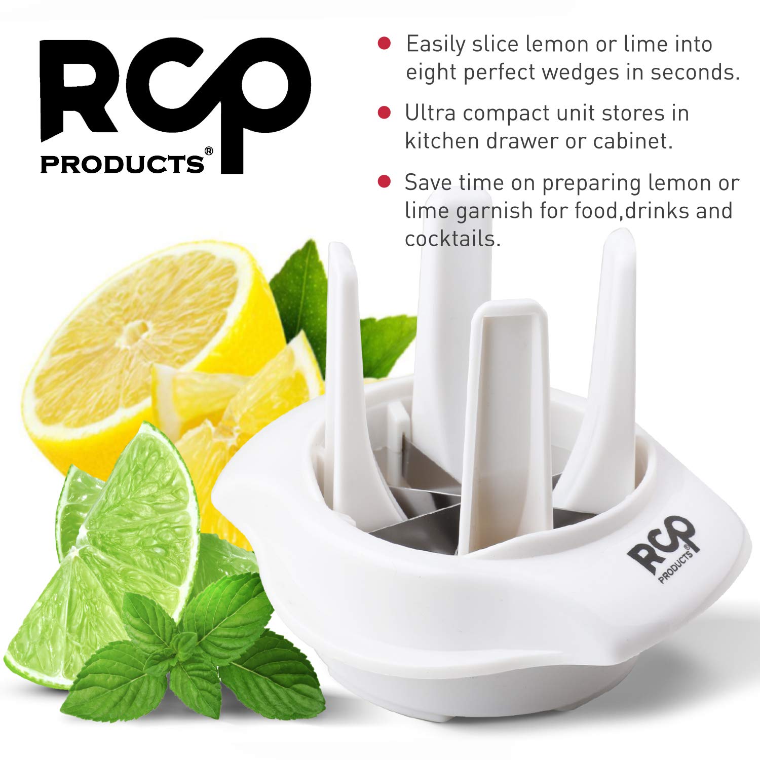 RCP PRODUCTS Lemon/Lime Slicer, to Garnish Food Drink - Stainless Steel Lime Cutter | Lemon Wedge Cutter for Perfect Lime Slices rebanador de limon - Chelda Lemon Salt and Tequila