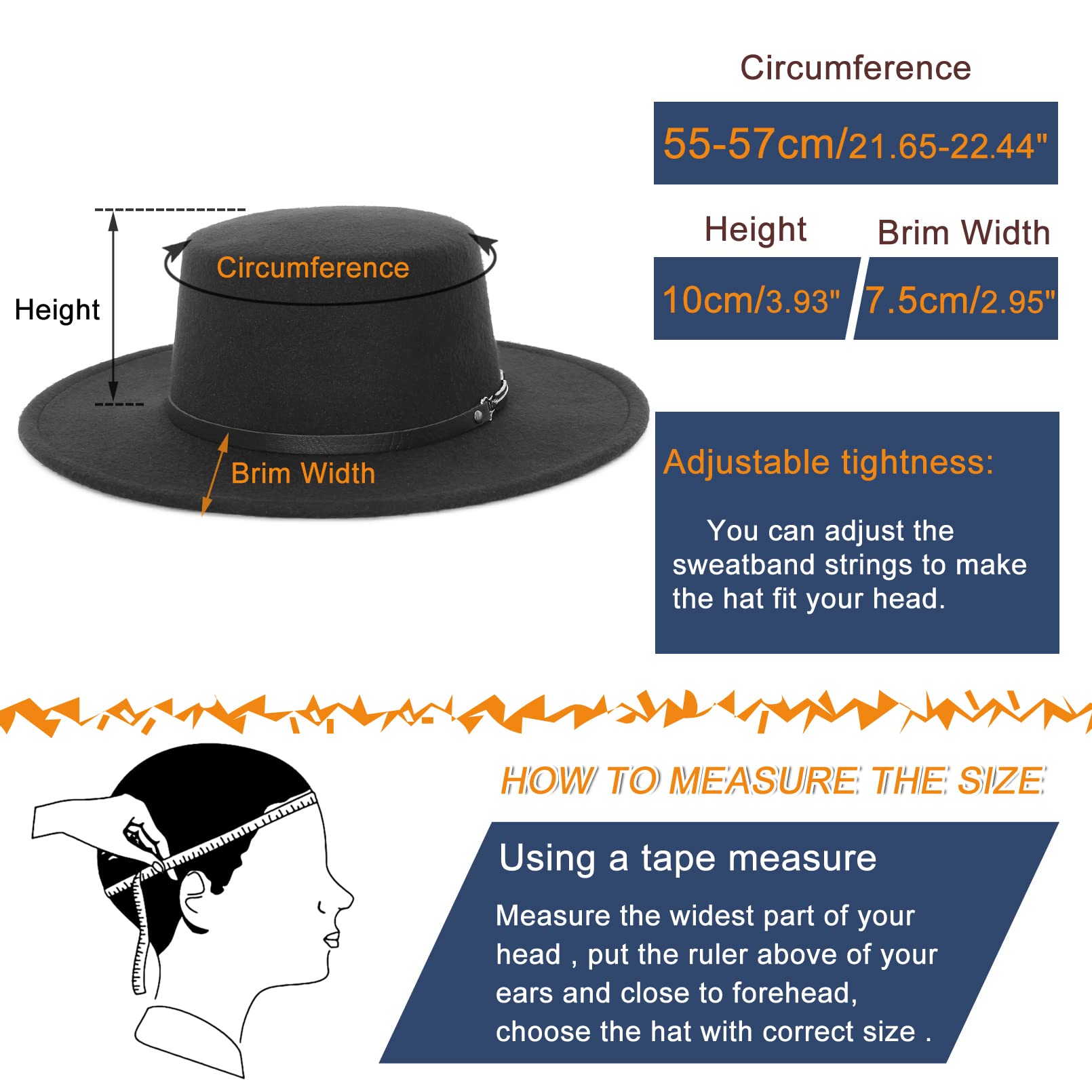 EOZY Women Men Classic Felt Fedora Hat Wide Brim Flat Top Jazz Panama Hat Casual Party Church Hat