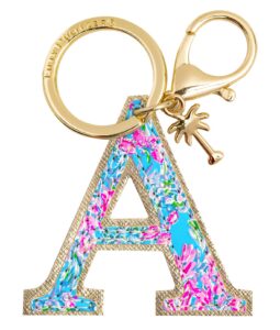 lilly pulitzer leatherette initial keychain, letter bag charm for women, best fishes (a)