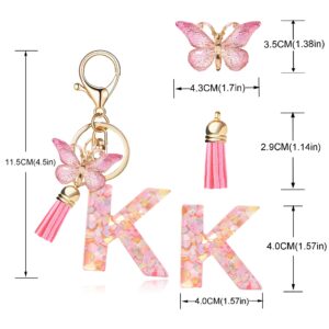 OKAICEN Fashion Alphabet Initial Letter Keychain Tassel Butterfly Pendant Key Ring for Purse Handbags Women Girl ('K')