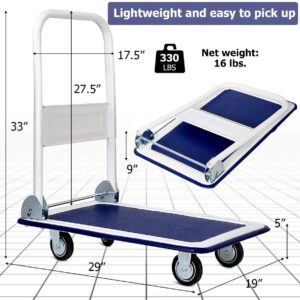 Folding Platform Truck, Hand Push Cart, Warehouse Rolling Flatbed Dolly with Swivel Wheels, 330 LBS Load Capacity, Ideal for Home, Auto, Office Use