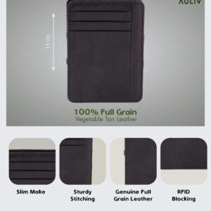 AULIV Card Holder Leather Magic Wallet RFID Blocking Slim Minimalist Front Pocket Credit Card Case for Men Women (Black)