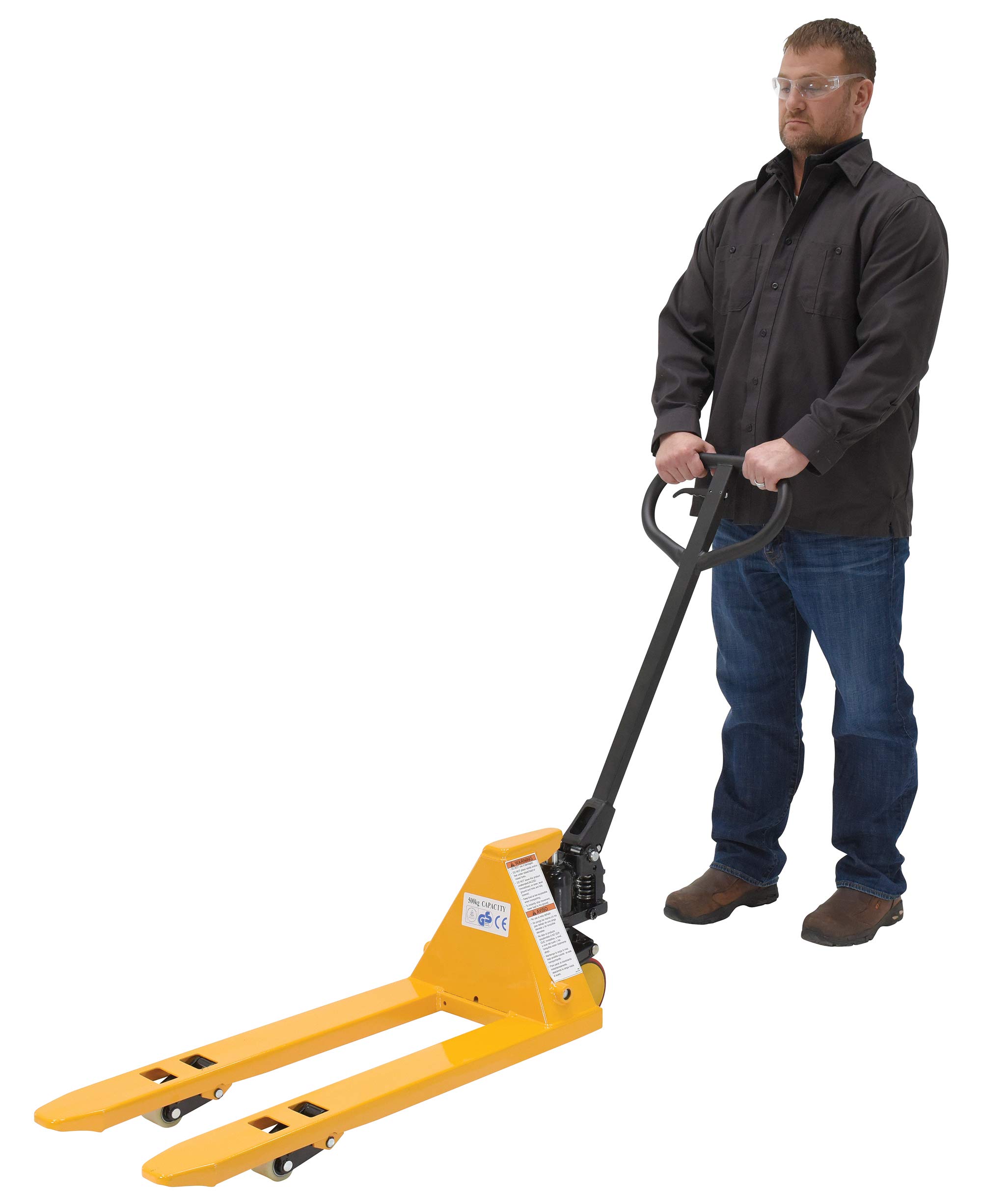 Vestil PM1-1532-MINI Steel Mini Hand Pallet Truck 45 in. x 15 in. x 45 in. 1100 Lb. Capacity Yellow