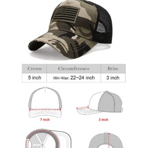 Uphily Army Camo US American Flag Trucker Cap - Camouflage Mid Profile Curved Bill Patriotic Mesh Dad Hat for Men or Women