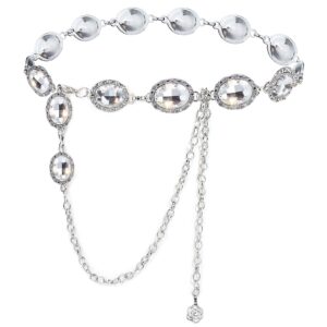 yooai chain belt for women metal waist round crystal body chain for dress silver 105cm