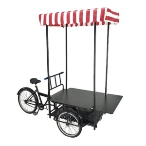 FixtureDisplays® 24" Tire Black Tricyle Vending Cart Ice-Cream Wagon Flower Cart Kiosk Farmers Market Booth Collapsable 10052-NF