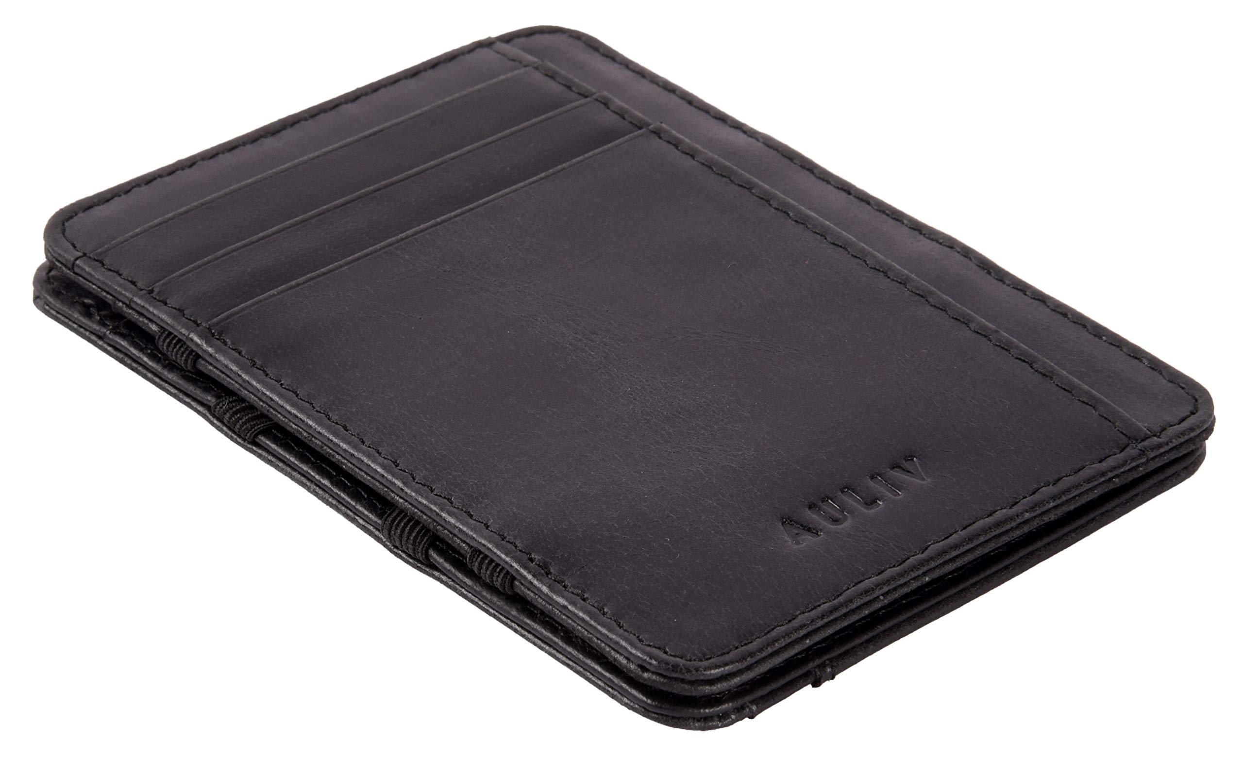 AULIV Card Holder Leather Magic Wallet RFID Blocking Slim Minimalist Front Pocket Credit Card Case for Men Women (Black)