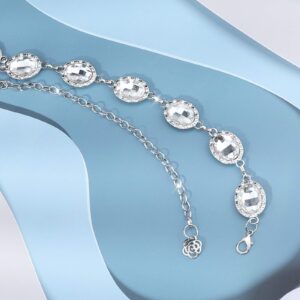 YooAi Chain Belt for Women Metal Waist Round Crystal Body Chain for Dress Silver 105cm