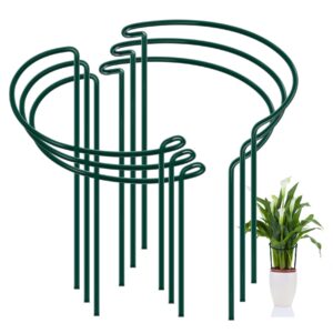 feed garden 6 pack plant support stakes, metal garden plant stake(10" wide x 16" high) green half round plant support rings for potted plants, plant cage for tomato, hydrangea