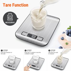 AccuWeight 211 Digital Kitchen Food Scale for Cooking Baking Coffee Scale 5000g by 1g with Tare and LCD Display Food Weight Scale, 8.11×6.42×1.18" Silvery