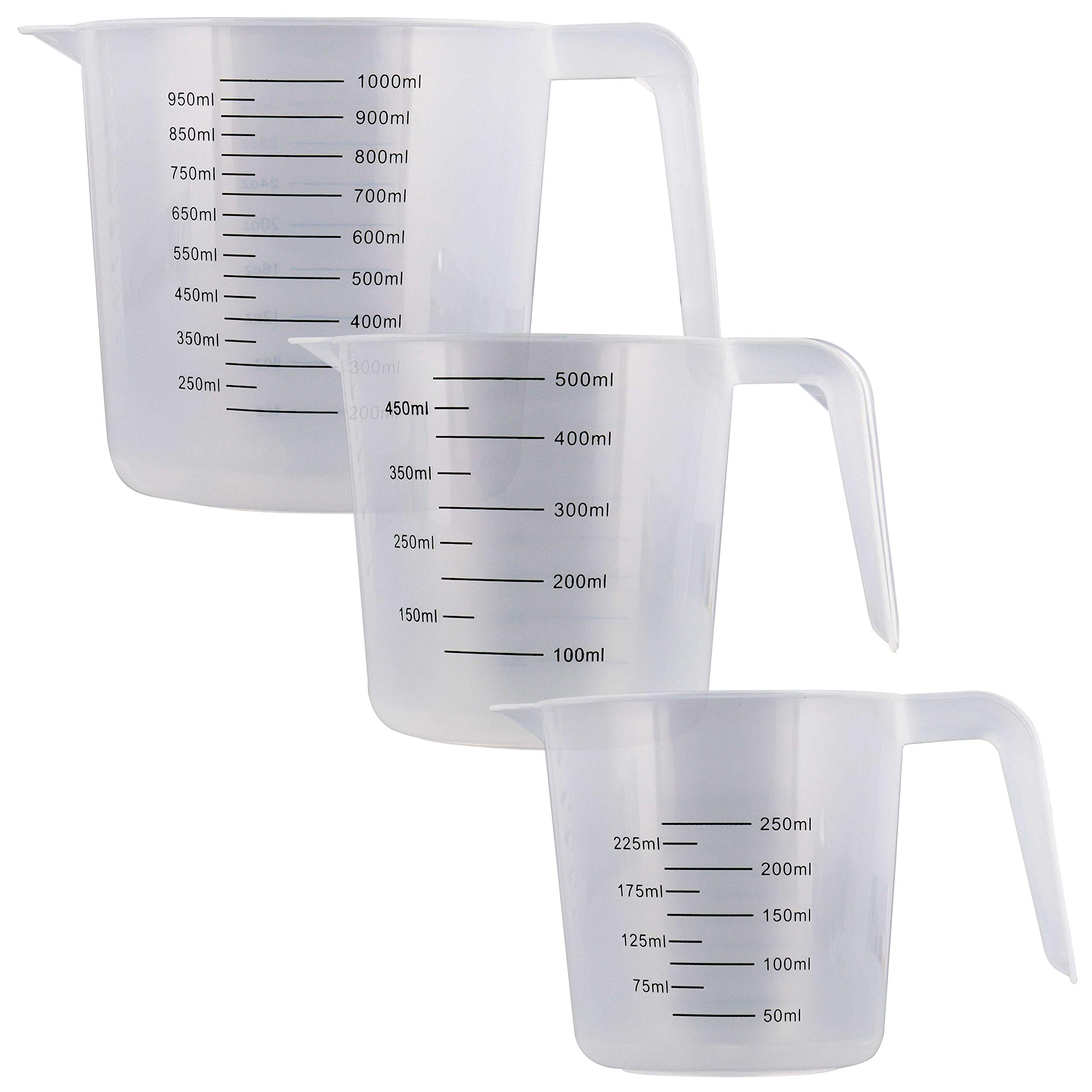 U.S. Kitchen Supply - Set of 3 Plastic Graduated Measuring Cups with Pitcher Handles - 1, 2 and 4 Cup Capacity, Ounce and ML Cup Markings - Measure & Mix Recipe Ingredients, Flour, Water, Oil, Batter