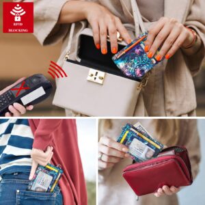 Coco Rossi Slim Front Pocket Wallet RFID Blocking Minimalist Credit Card Holder Wallet with D-Shackle for Women,Mandala