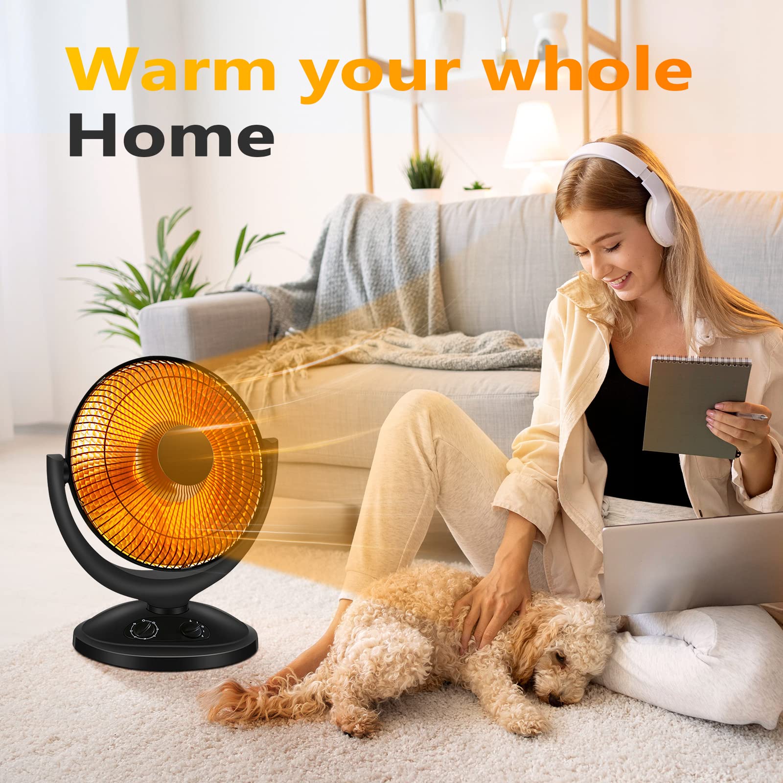 Antarctic Star Space Heater, Portable Heater Electric Ceramic Small Heater Indoor Use Oscillating Radiant Dish Heater Overheat Protection Quiet with Adjustable Tilt for Home or Office, 800W Black