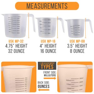 U.S. Kitchen Supply - Set of 3 Plastic Graduated Measuring Cups with Pitcher Handles - 1, 2 and 4 Cup Capacity, Ounce and ML Cup Markings - Measure & Mix Recipe Ingredients, Flour, Water, Oil, Batter