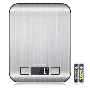 accuweight 211 digital kitchen food scale for cooking baking coffee scale 5000g by 1g with tare and lcd display food weight scale, 8.11×6.42×1.18" silvery