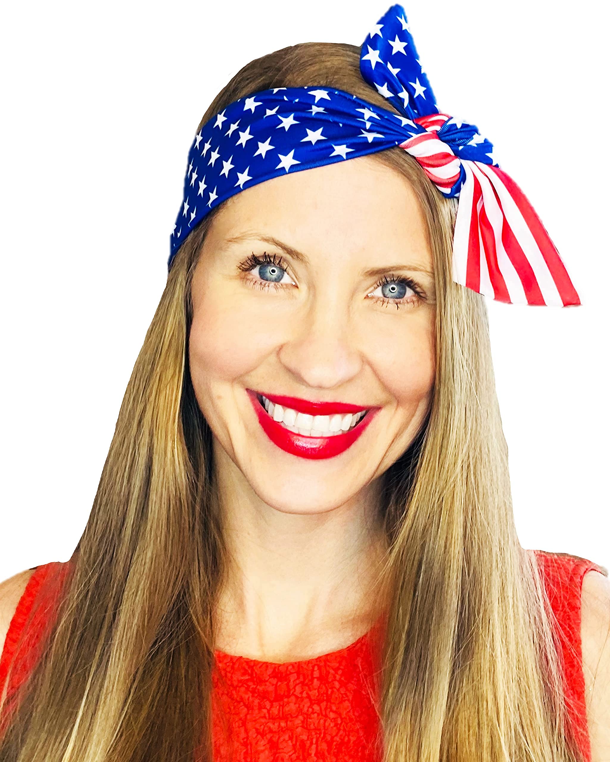 Shimmer Anna Shine Red White and Blue Patriotic American Flag Tie Headband USA (Red White and Blue Stars and Stripes)