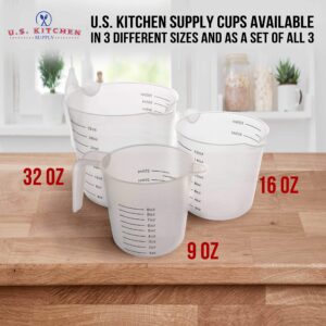 U.S. Kitchen Supply - Set of 3 Plastic Graduated Measuring Cups with Pitcher Handles - 1, 2 and 4 Cup Capacity, Ounce and ML Cup Markings - Measure & Mix Recipe Ingredients, Flour, Water, Oil, Batter