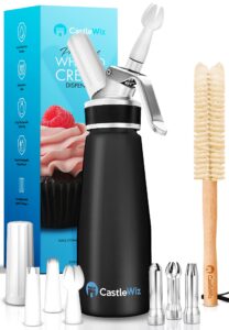 whipped cream dispenser - ultra durable leak-free grade 6 aluminum whipping cream dispenser - 6 decorating tips & 2 cleaning brushes - pro whipped cream maker - 500ml / 1 pint canister cracker