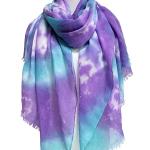 GERINLY Lavender Color Tie Dye Scarf Aesthetic Active Neck Wrap Fashion Shoulder Shawl Natural Hijabs for Vacation (Purple Turquoise)