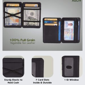 AULIV Card Holder Leather Magic Wallet RFID Blocking Slim Minimalist Front Pocket Credit Card Case for Men Women (Black)