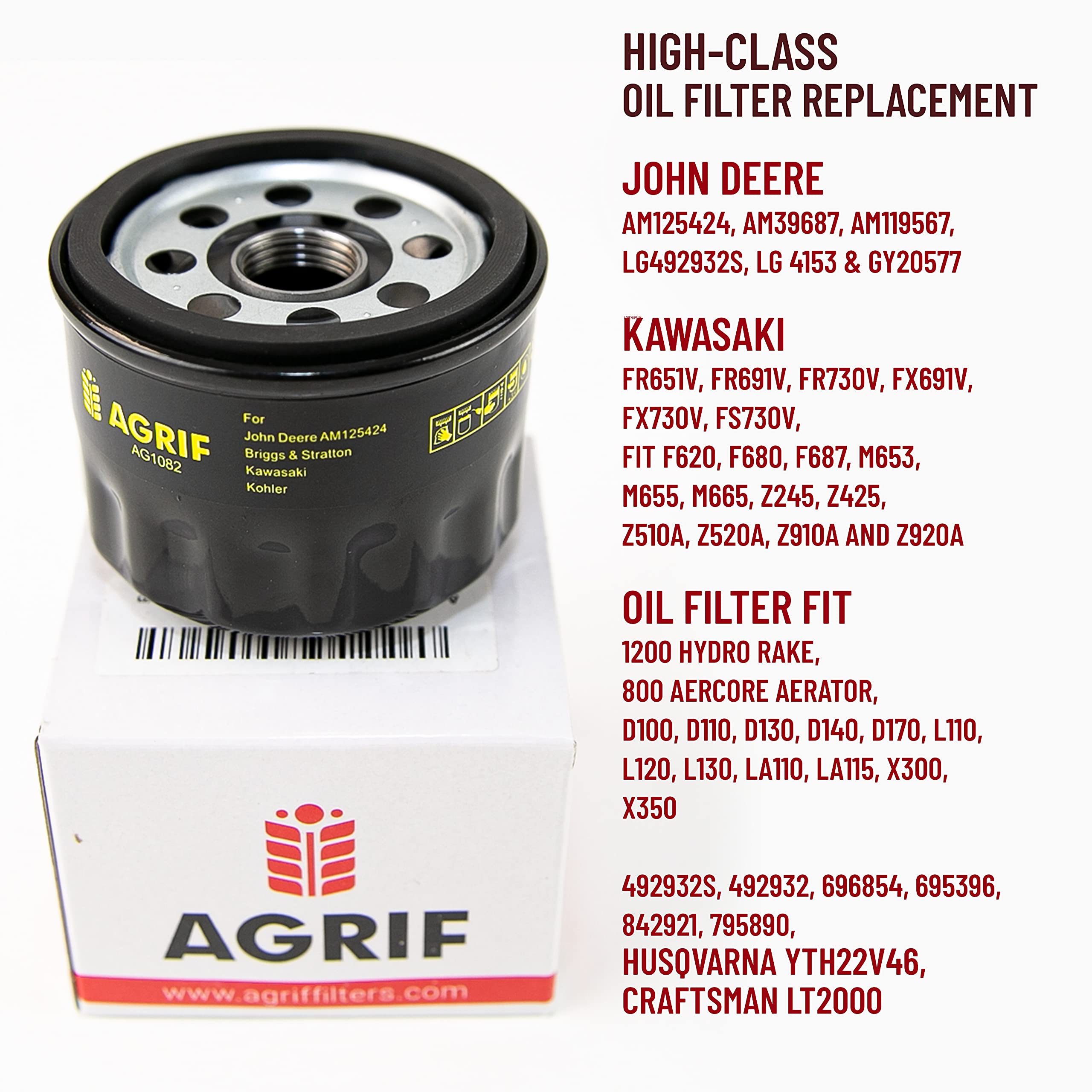 Agrif Replacement 2-Pack Oil Filter Fits For John Deere AM125424, Tecumseh 36563, Kawasaki 49065 7007, Pro Performance Lawn Mower Oil Filter