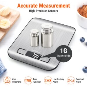 AccuWeight 211 Digital Kitchen Food Scale for Cooking Baking Coffee Scale 5000g by 1g with Tare and LCD Display Food Weight Scale, 8.11×6.42×1.18" Silvery