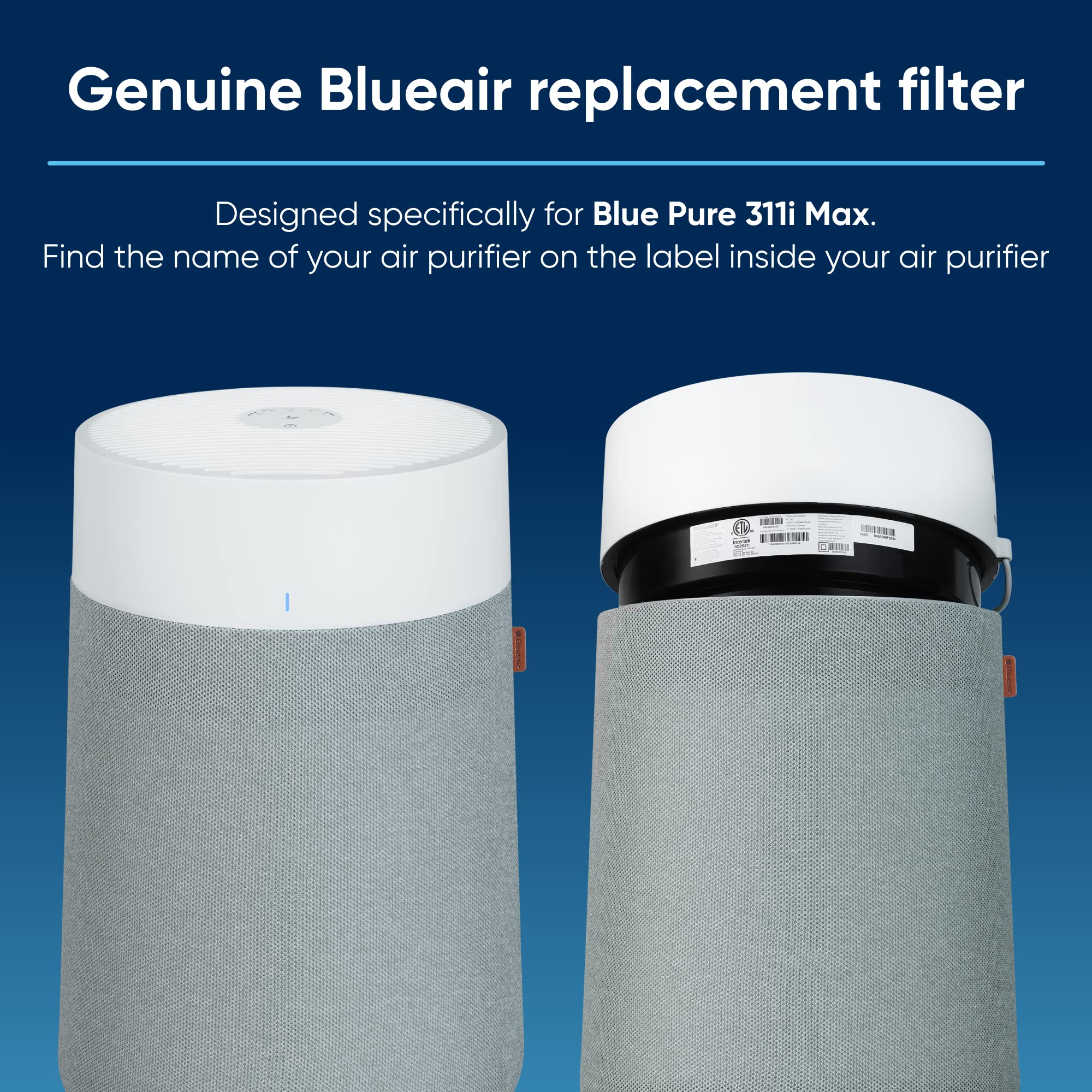 BLUEAIR Blue Pure 311i+ Max Genuine Replacement Filter, Blue Pure F3MAX+, fits Blue Pure 311i+ Max Air Purifier