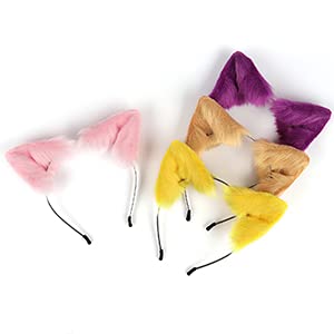 SMILETERNITY Handmade Fox Wolf Cat Ears Headwear Costume Accessories for Halloween Christmas Cosplay Party (Purple)