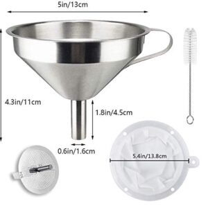 Kitchen Funnel for Filling Bottles, 304 Stainless Steel Food Funnels with Strainer and 200 Mesh Filter, Metal Funnel Set for Transferring Canning Oil Coffee