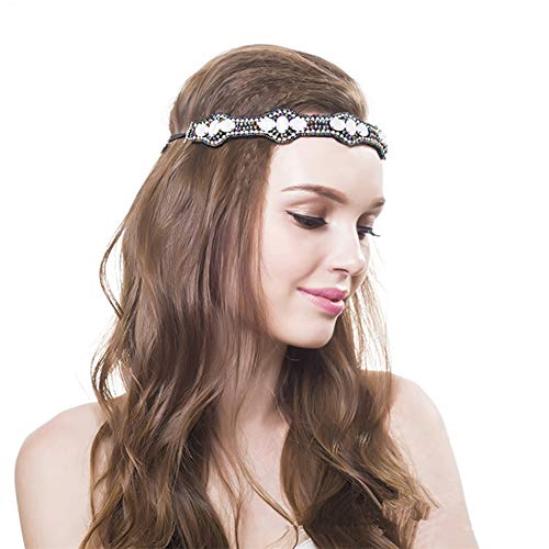 inSowni 7 Pack Handmade Rhinestone Crystal Beaded Elastic Headbands Jewelry Hair Bands Accessories for Women Girls Brides