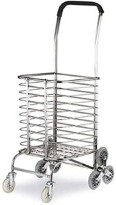 mtylx multifunctional portable trolleys with wheels,shopping cart trolley 8 wheels, stainless steel structure, large capacity, folding trolley (color : silver, size : 43cm*49cm*96cm)