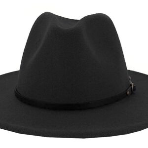 Fedora-Hats for Women-Men Vintage Flat-Wide-Brim Felt-Jazz-Hat Cotton-Blend Panama-Hat Medium/Large Black