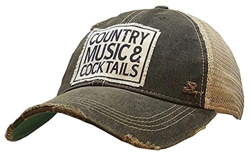 VINTAGE LIFE Baseball Cap for Women Funny Trucker Hat Cute Distressed Ball Caps (Country Music & Cocktails, Black)