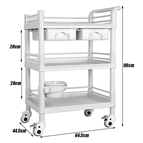 MTYLX Multifunctional Portable Trolleys with Wheels,Dental Mobile Utility Trolley Serving Cart with Wheels and Two Drawer, Gray White,64.5×44.5×98Cm