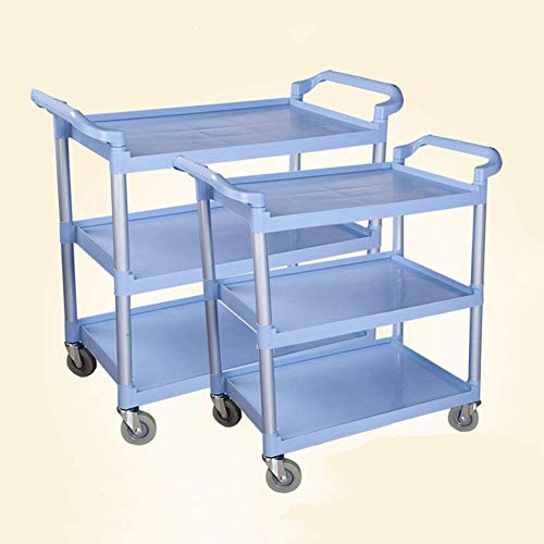 MTYLX Trolley,Cart,Household Multi-Layer Trolleys,Cart Restaurant Warehouse 3 Layers Plus Thick with Pulley Aluminum Tube Support Easy to Assemble, 2 Sizes,Blue,86X42X91Cm