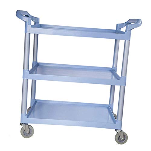 MTYLX Trolley,Cart,Household Multi-Layer Trolleys,Cart Restaurant Warehouse 3 Layers Plus Thick with Pulley Aluminum Tube Support Easy to Assemble, 2 Sizes,Blue,86X42X91Cm