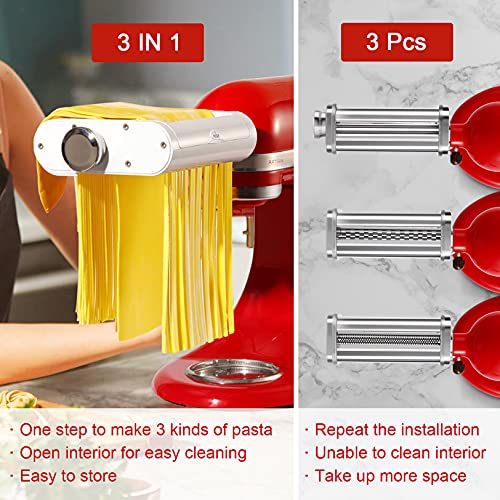 Pasta Maker Attachment for KitchenAid Stand Mixers 3 in 1 Set Includes Pasta Roller Spaghetti Cutter & Fettuccine Cutter, Pasta Attachment for KitchenAid By Jovan Home