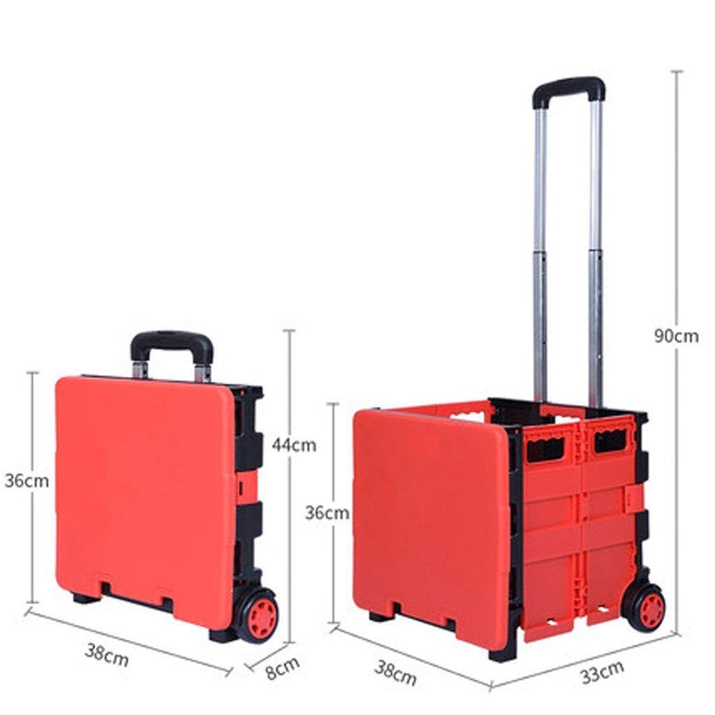 MTYLX Multifunctional Portable Trolleys with Wheels,Shopping Cart Trolley, Ultra Lightweight Waterproof Abs Material, Aluminum Alloy Lever, Portable Trolley (Size : 38Cm*33Cm*90Cm),Red