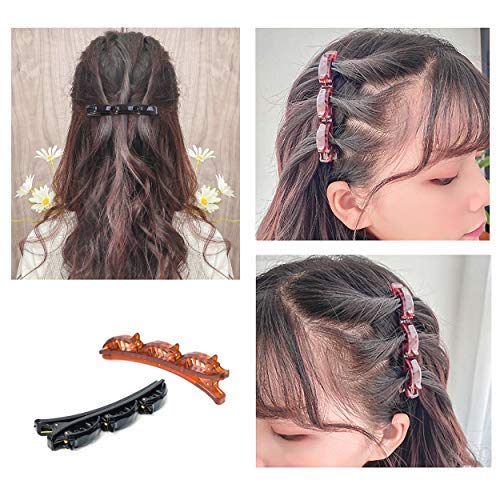 SHUNMEIL 6PCS Double Bangs Hairstyle Hairpin with clips Woven Large Real Accessories for Hair Hairstyle Pin band Hollow Layer Plait Perfect Head Headband Hair Bands (Black2Brown2pin2)