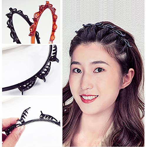 SHUNMEIL 6PCS Double Bangs Hairstyle Hairpin with clips Woven Large Real Accessories for Hair Hairstyle Pin band Hollow Layer Plait Perfect Head Headband Hair Bands (Black2Brown2pin2)