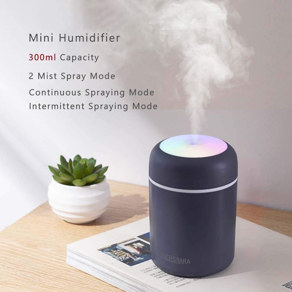 AISHNA Humidifier Colorful Cool Mini Humidifier,Essential Oil Diffuser Aroma Essential Oil USB Cool Mist Humidifier,2 Adjustable Mist Modes, Super Quiet,for Car,Office,Bedroom(Navy)