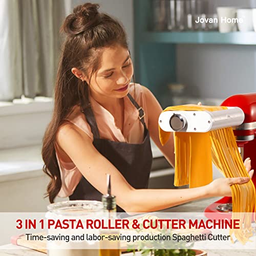 Pasta Maker Attachment for KitchenAid Stand Mixers 3 in 1 Set Includes Pasta Roller Spaghetti Cutter & Fettuccine Cutter, Pasta Attachment for KitchenAid By Jovan Home