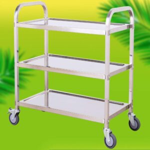 YGCBL Multifunction Serving Portable Hand Trucks,Cart Service Restaurant Warehouse 3 Layers Plus Thick High Temperature Resistance Easy to Push and Pull, 3 Sizes,Kitchen,Silver,95X50X95Cm