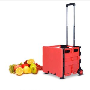 MTYLX Multifunctional Portable Trolleys with Wheels,Shopping Cart Trolley, Ultra Lightweight Waterproof Abs Material, Aluminum Alloy Lever, Portable Trolley (Size : 38Cm*33Cm*90Cm),Red