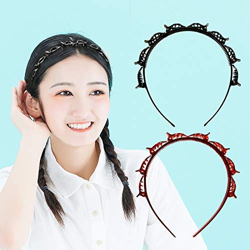 SHUNMEIL 6PCS Double Bangs Hairstyle Hairpin with clips Woven Large Real Accessories for Hair Hairstyle Pin band Hollow Layer Plait Perfect Head Headband Hair Bands (Black2Brown2pin2)