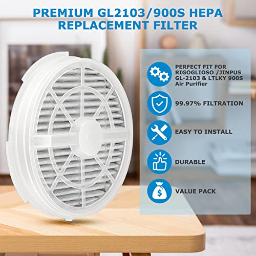 GL2103 True HEPA Replacement Filter for RIGOGLIOSO GL2103, JINPUS GL-2103, LTLKY 900S Air Purifier, 2-in-1 True HEPA Filters and Activated Carbon Filters (3-Pack)